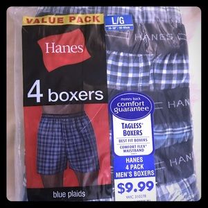 Men’s 4-pack Hanes boxers, Large, blue plaid, NWT